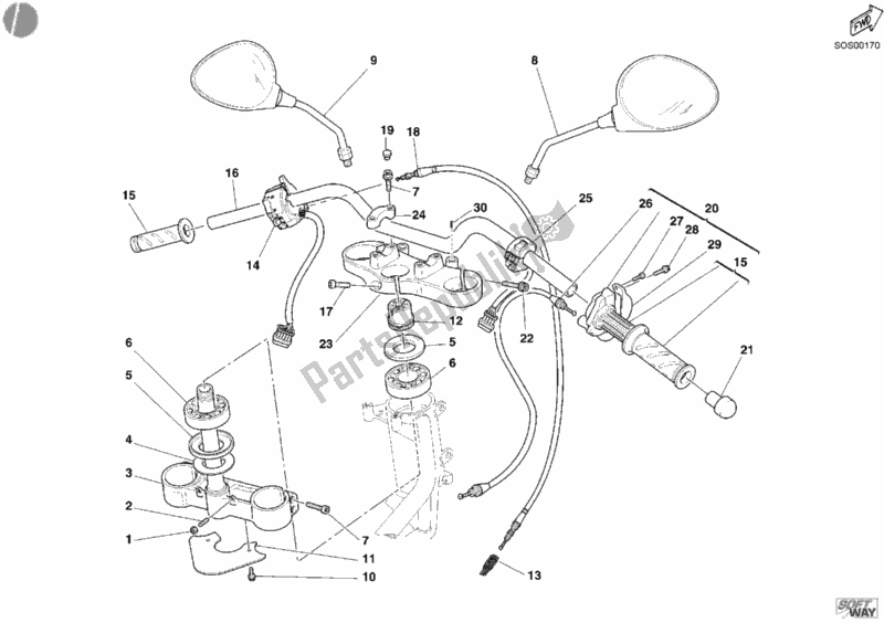 All parts for the Handlebar of the Ducati Monster 620 Dark 2005